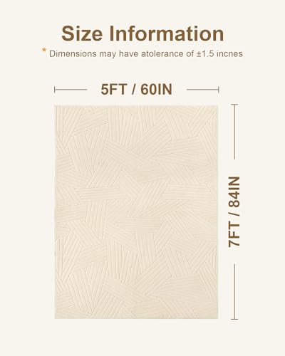 Carvapet 5x7 Area Rug Beige Modern Swirl Pattern Washable Carpet - color: Yarn Beige, size: 5' x 7' Rectangular