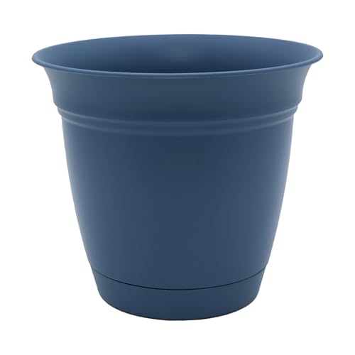 The HC Companies Eclipse Round Planter with Saucer - Outdoor & Indoor Plant Pot with Drainage Holes - Lightweight, UV-Resistant Plastic Pots for Plants, Flowers & Herbs (16" Slate Blue, Pack of 1) - color: Slate Blue