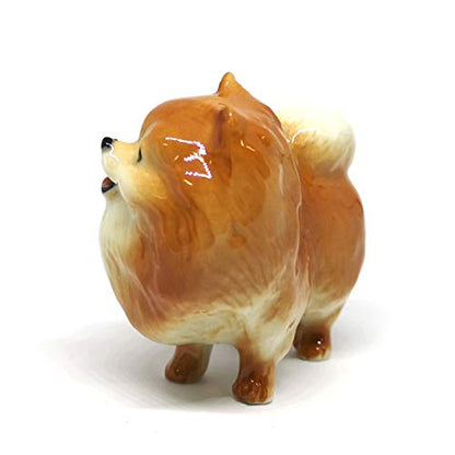 Handmade Ceramic Brown Standing Pomeranian Figurine, Shelf Decor