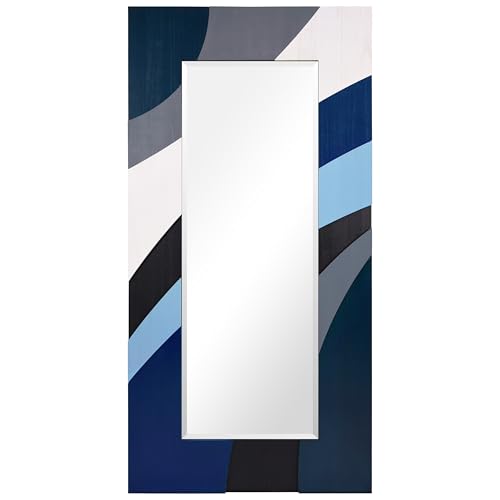Empire Art Direct Blue Waves Hand Made Solid Paulownia Wood Beveled Leaner Mirror, Ready to Hang, Living Room, Bedroom & Office, 78.8"x39.4"x1.6" - style: Blue Waves