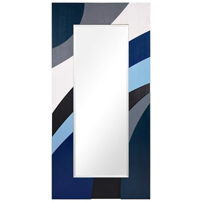 Empire Art Direct Blue Waves Hand Made Solid Paulownia Wood Beveled Leaner Mirror, Ready to Hang, Living Room, Bedroom & Office, 78.8"x39.4"x1.6" - style: Blue Waves