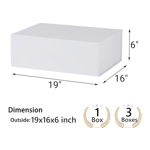 White Gift Box,19x16x6 Extra Large Gift Boxes With Lids For Presents Includes Ribbon And Diy Printable Sticker Paper,Bridesmaid Proposal Box,Magnetic Gift Box For Birthday,Wedding,Graduation - color: 19x16x6inch-White-Pack 3