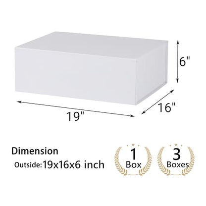 White Gift Box,19x16x6 Extra Large Gift Boxes With Lids For Presents Includes Ribbon And Diy Printable Sticker Paper,Bridesmaid Proposal Box,Magnetic Gift Box For Birthday,Wedding,Graduation - color: 19x16x6inch-White-Pack 3