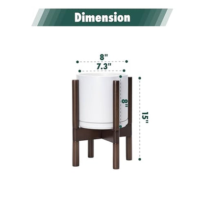 D'vine Dev Ceramic Pot with Walnut Wood Stand, White, 8 in, 55-B-Y-1 - color: White Pot + Walnut Color Stand, size: 8 Inch