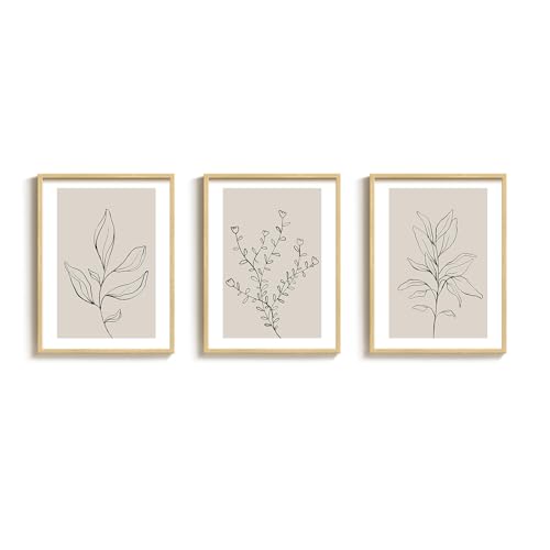 Framed Neutral Botanical Minimalist Line Canvas Wall Art Bedroom, 12x16 In | Neutral botanical line, 3 piece, Canvas print, Modern minimalist pictures, Beige plant artwork, Master guest bedroom wall art - color: Neutral Beige
