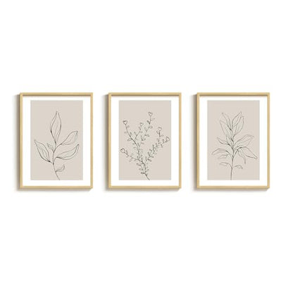 Framed Neutral Botanical Minimalist Line Canvas Wall Art Bedroom, 12x16 In | Neutral botanical line, 3 piece, Canvas print, Modern minimalist pictures, Beige plant artwork, Master guest bedroom wall art - color: Neutral Beige