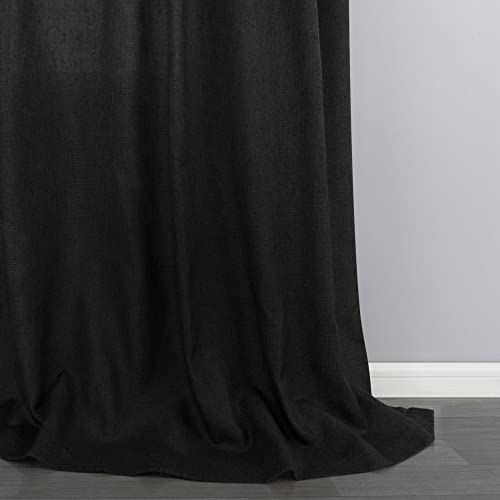 KOUFALL Black Sheer Linen Curtains, 63 Inch Length Rod Pocket Modern Farmhouse Curtains for Bedroom Living Room - color: Black, size: 52"W x 63"L (Pack of 2)