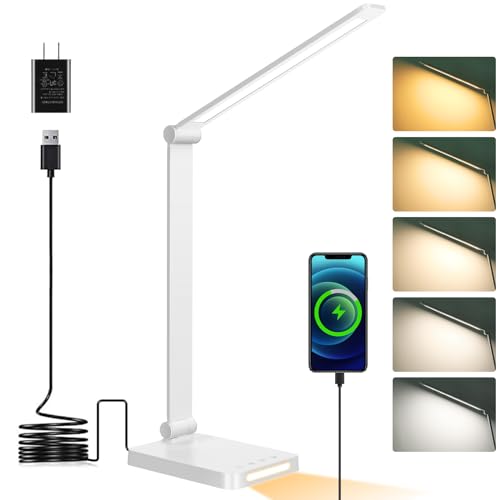 LED Desk Lamp with USB Ports,Touch Desk Lamps for Home Office with 5 Modes - color: White