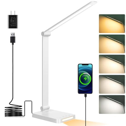LED Desk Lamp with USB Ports,Touch Desk Lamps for Home Office with 5 Modes - color: White