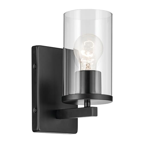 Kichler Crosby 1-Light Bathroom Wall Light, Black - color: Black, size: 1 Light, style: Clear Glass