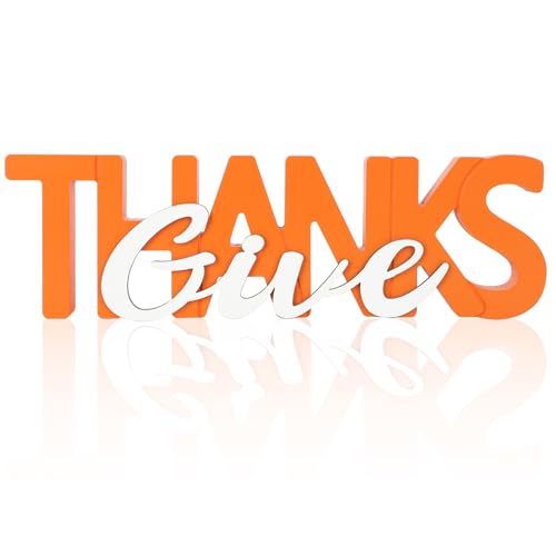 COCHIE Wooden Thanksgiving Give Thanks Sign, Fall Decorations for Home, Office, Shelf, Mantel, Indoor, Wood Thanksgiving Decor, Autumn Table Top Party Decoration (Give Thanks) - color: Give Thanks