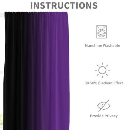 Purple Black Curtains, Ombre, 2 Panels, 42" W x 63" L, Rod Pocket - color: Purple Black, size: 42"W x 63"L (Pack of 2)