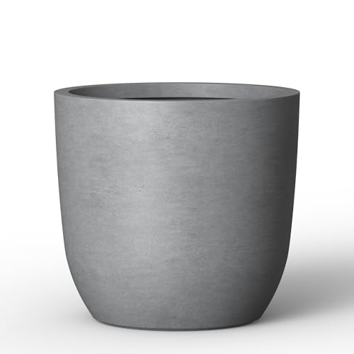 Kante Accent Round Curved Pale Gray Concrete Planter 13.3" Dia, Outdoor - color: Natural Concrete, size: 13.4"d