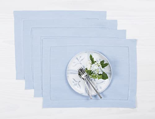 Solino Home 100% Pure Linen Woven Placemats Sky Blue, 14 x 19 in, Set of 4 - color: 09: Sky Blue, size: 14" X 19" (Set of 4)