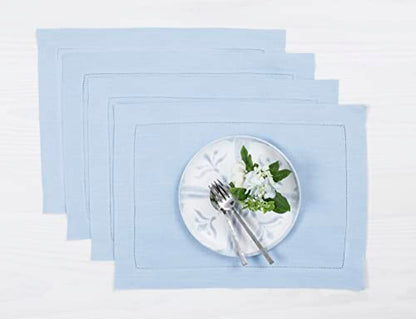 Solino Home 100% Pure Linen Woven Placemats Sky Blue, 14 x 19 in, Set of 4 - color: 09: Sky Blue, size: 14" X 19" (Set of 4)