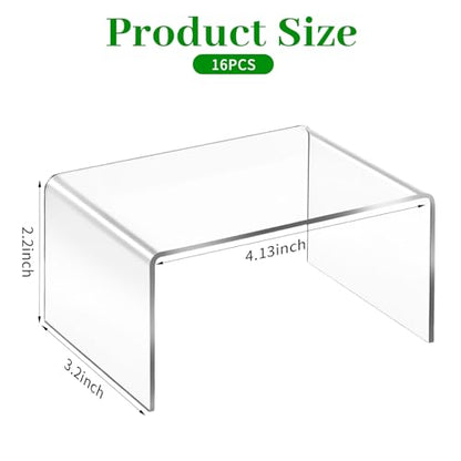 16 Pack Clear Acrylic Display Risers, 4.13" x 3.15" x 2.17" Display Stand for Figures, Collectibles, Jewelry, Cupcakes, and Buffets, U-Shaped Acrylic Shelves