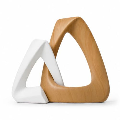 FUNTEREST Modern Abstract Sculpture Set of 2, White & Wood Grain Home Decor
