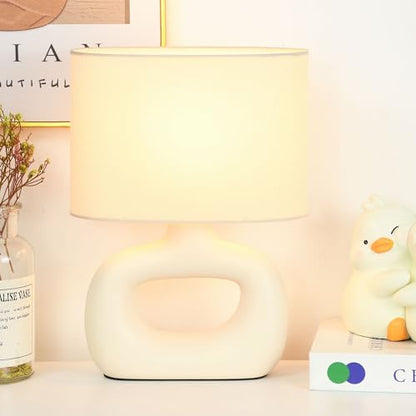 LACIO Cream Small Table Lamp for Living Room as Bedside Table Lamp for Bedroom,Modern Ceramic Kids Night Table Lamp,8.66×4.53×H11.81IN,Bulb Excluded,Milk Curry (Cream) - color: Milk Curry (Cream)