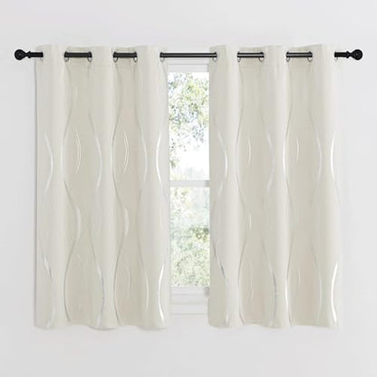 NICETOWN Beige Kitchen Curtains Small Blackout Panels 34 by 54 Inch, Set of 2, Window Treatment Thermal Insulated Solid Grommet Room Darkening Wave Line Foil Print Design Drapes for Cafe, Loft - color: 1 - Beige, size: 34"W x 54"L (Pack of 2)