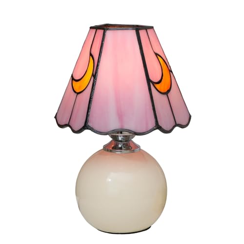 Tiffany Lamp Stained Glass Table Lamp Moon Mushroom Pink Cute Small Bedside lamp Living Room Dining Room Office Decoration Desk lamp Home Decoration Creative Gift Scene Prop - color: Moon Mushroom-Pink