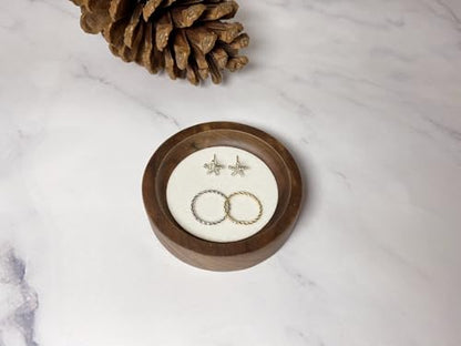 Wooden Jewelry Tray Round Small Trinket Dish with Velvet Surface Rings Earrings Dish Necklaces Display Tray for Dresser Drawer Tabletop - size: Round-Beige