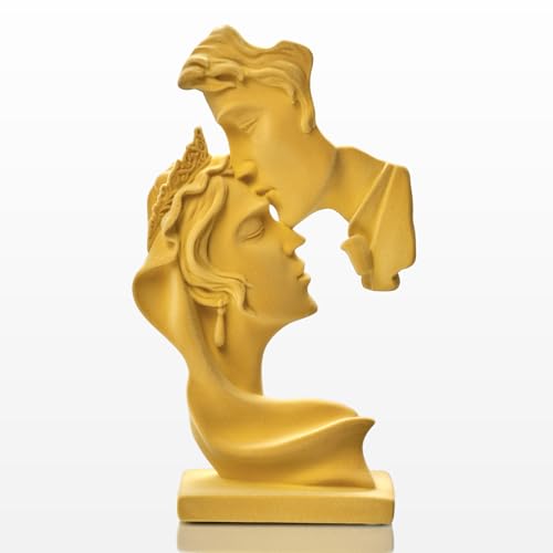 Kissing Couple Statue with Soft Velvet Finish, Yellow - color: Kiss Face-yellow
