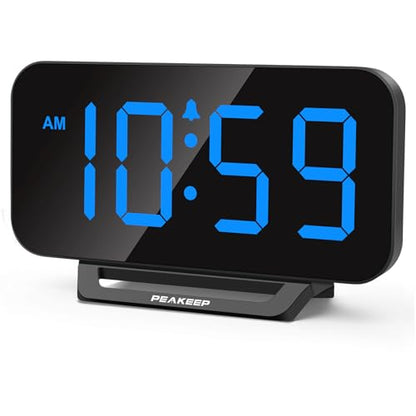 Peakeep Small Digital Alarm Clock for Bedrooms, Loud for Heavy Sleepers - color: Black With Blue
