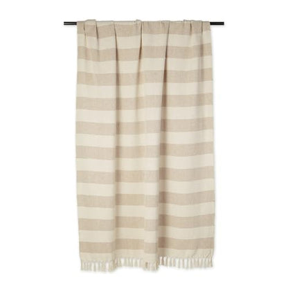 DII Rustic Farmhouse Cotton Cabana Striped Blanket Throw with Fringe, 50 x 60 - Cabana Striped Stone - color: Stone
