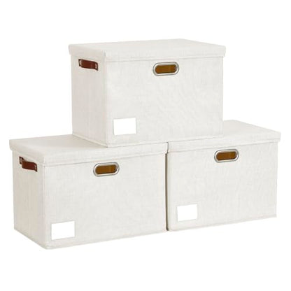 Roobyl 15" Fabric Storage Box with Lids, 3-Pack, White - color: White, size: Medium-15"