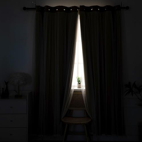 INLINAS Blackout Curtains with Sheer Overlay, Gold, 52x108 Inches - color: Gold, size: 52"W x 108"L (Pack of 2)