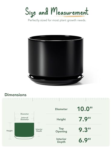 LE TAUCI 10 inch Plant Pot, Ceramic Pots for Plants, Black - color: Black, size: 10"