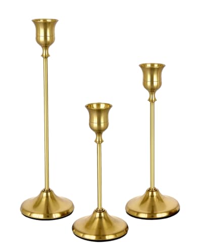 Gold Candlestick Holders Set of 3 Weighted Stable Base - color: Gold, size: Set of 3