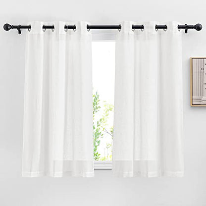NICETOWN White Sheer Kitchen Curtains 30 inch Long, Grommet Semi Sheer Linen Blend Short Window Treatments Causal & Rustic Privacy Cafe Curtains, W29 x L30, 2 Panels - color: White, size: 29"W x 30"L (Pack of 2)