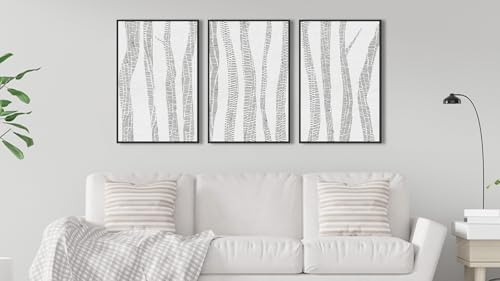 Large Framed Birch Tree Wall Art, Gray Abstract Forest Prints, 16"x24"x3 - color: gray, size: 16" X 24" X 3pcs Framed