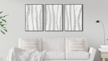 Large Framed Birch Tree Wall Art, Gray Abstract Forest Prints, 24"x36"x3 - color: gray, size: 24" X 36" X 3pcs Framed
