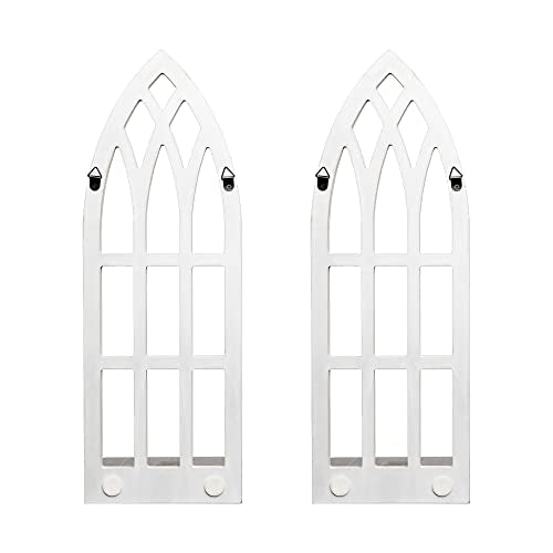 HPC Decor Candle Sconces Wall Decor Set of 2- Handmade Wall Sconce Candle Holder- White Window Shape Wood Wall Home Decor- Farmhouse Wall Decorations for Living Room, Bedroom, Bathroom, Dining Room