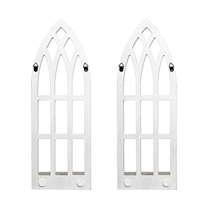 HPC Decor Candle Sconces Wall Decor Set of 2- Handmade Wall Sconce Candle Holder- White Window Shape Wood Wall Home Decor- Farmhouse Wall Decorations for Living Room, Bedroom, Bathroom, Dining Room