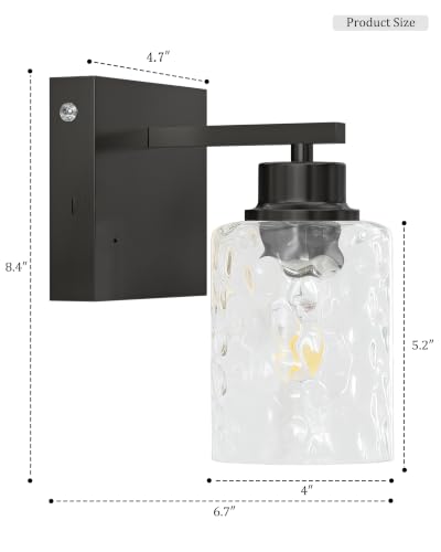 Hammered Glass Wireless Battery Operated Wall Sconces Set of Two Black | Dimmable Rechargeable Wall Lights with Remote Timer, Easy Install Lamp for Living Room Bedroom, Emergency 3000K - color: Black(Clear Hammered Lampshades)