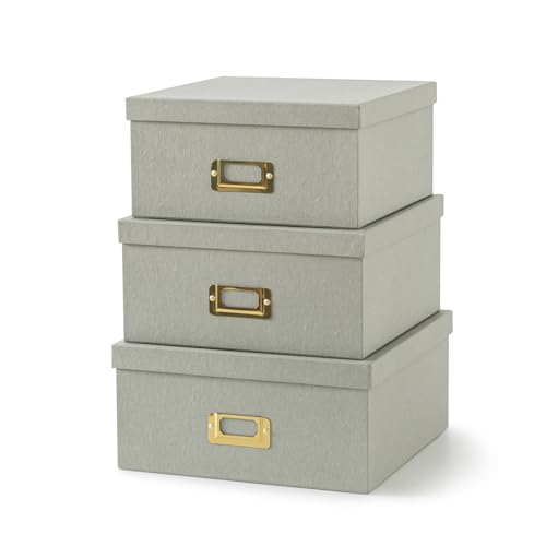 Soul & Lane - Gray Decorative Photo Storage Boxes with Lids, Set of 3 - color: Gray