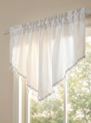 Molaxhome Swag Curtain Scalloped Curtain Valance Drape Sheer Lace Panel 1pc - color: Cloth White