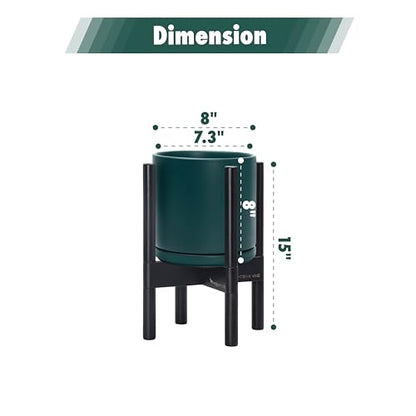 D'vine Dev Ceramic Pot with Ebony Wood Stand, Teal, 8 in, 55-B-M-4 - color: Teal Pot + Ebony Stand, size: 8 Inch