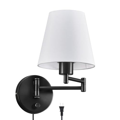 VONLUCE Wall Lamp, Plug in & Swing Arm Wall Sconce, Black Finish - color: Black, size: 1 Pack