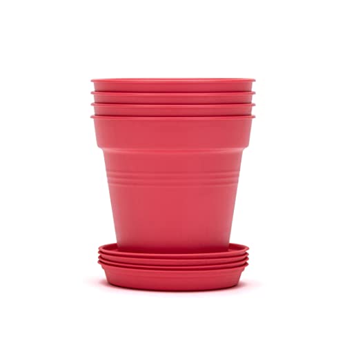Mintra Garden Pots, 4 Pack Bulk Plastic Plant Pots with Drainage Tray, Round Indoor & Outdoor Decorative Planters with Drain Holes for Flowers, Herbs & Plants, 11cm Diameter – Coral, 4.3 in - color: Coral, size: 11cm Diameter (4.3in)