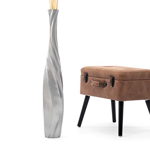 Leewadee Large Floor Vase 34" Mango Wood for Pampas Grass, Dried Flowers - color: Silver / Curved, size: 34 inches