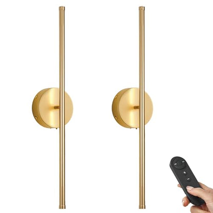 KARTOOSH Battery Operated Wall Sconces Set of Two Wireless Wall Lights - color: Gold, size: 20.4 Inches