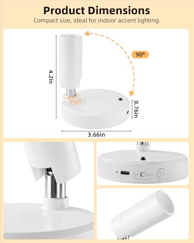 EZVALO Spot Lights Indoor, 5500mAh Rechargeable Picture Lights with Remote, Wireless Mini Art Accent Spotlights with Timer & Dimmable, 3-CCT, Uplights Indoor for Plants, Display (2-Pack-White) - color: White