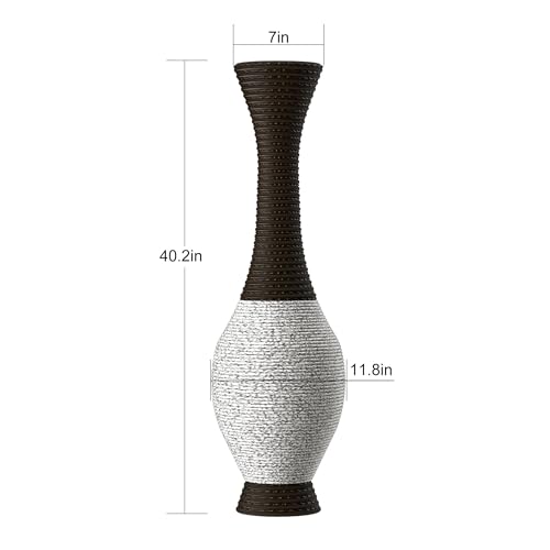 Floor Vase Tall Standing Decor, Artificial Rattan Material Large Vase, Two-Tone Dark Brown Finish for Living Room, Bedroom, 39 Inch H - color: White+black