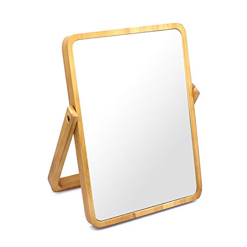 Rectangle Standing Vanity Makeup Mirror, Wood Frame, 10.2"L x 7.3"W, Modern Style, Tabletop Mount, Bathroom & Home Decor