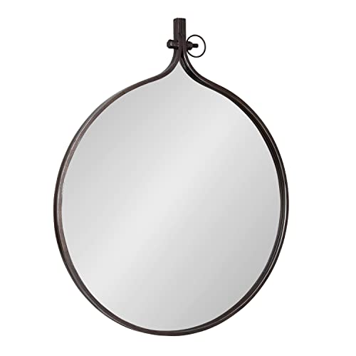 Kate and Laurel Yitro Round Wall Mirror; 30 x 37; Bronze; Decorative Versatile Rustic Wall Decor - color: Bronze, size: 36.5"L x 30"W