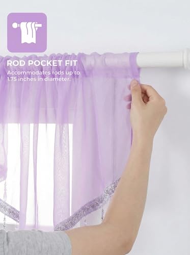 Molaxhome Swag Curtain Scalloped Curtain Valance Drape Sheer Lace Panel 1pc - color: Purple